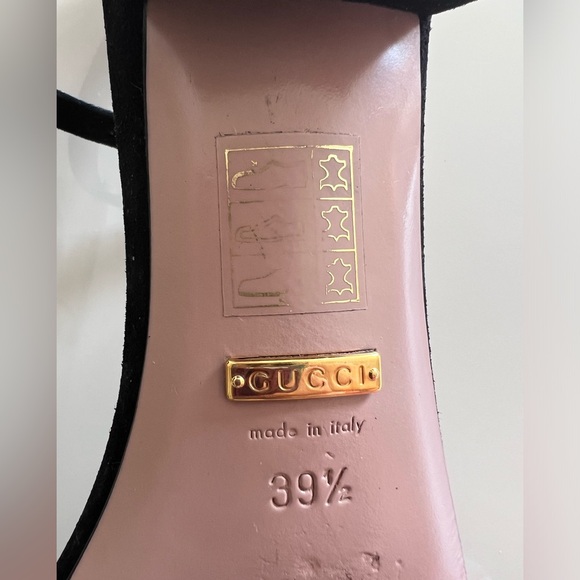 Gucci Shoes Flats Sandals Size 39.5 (US 9.5) Black Suede Leather with Gold Logo - Picture 11 of 15